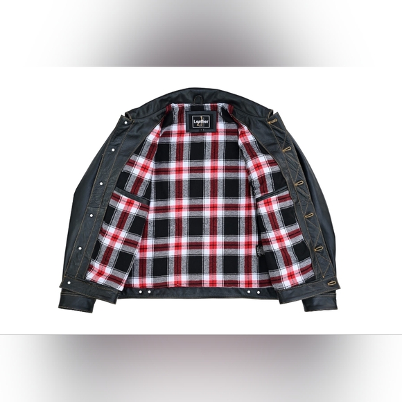 Men Brown Leather Motorcycle Jacket - Picture 4 of 7